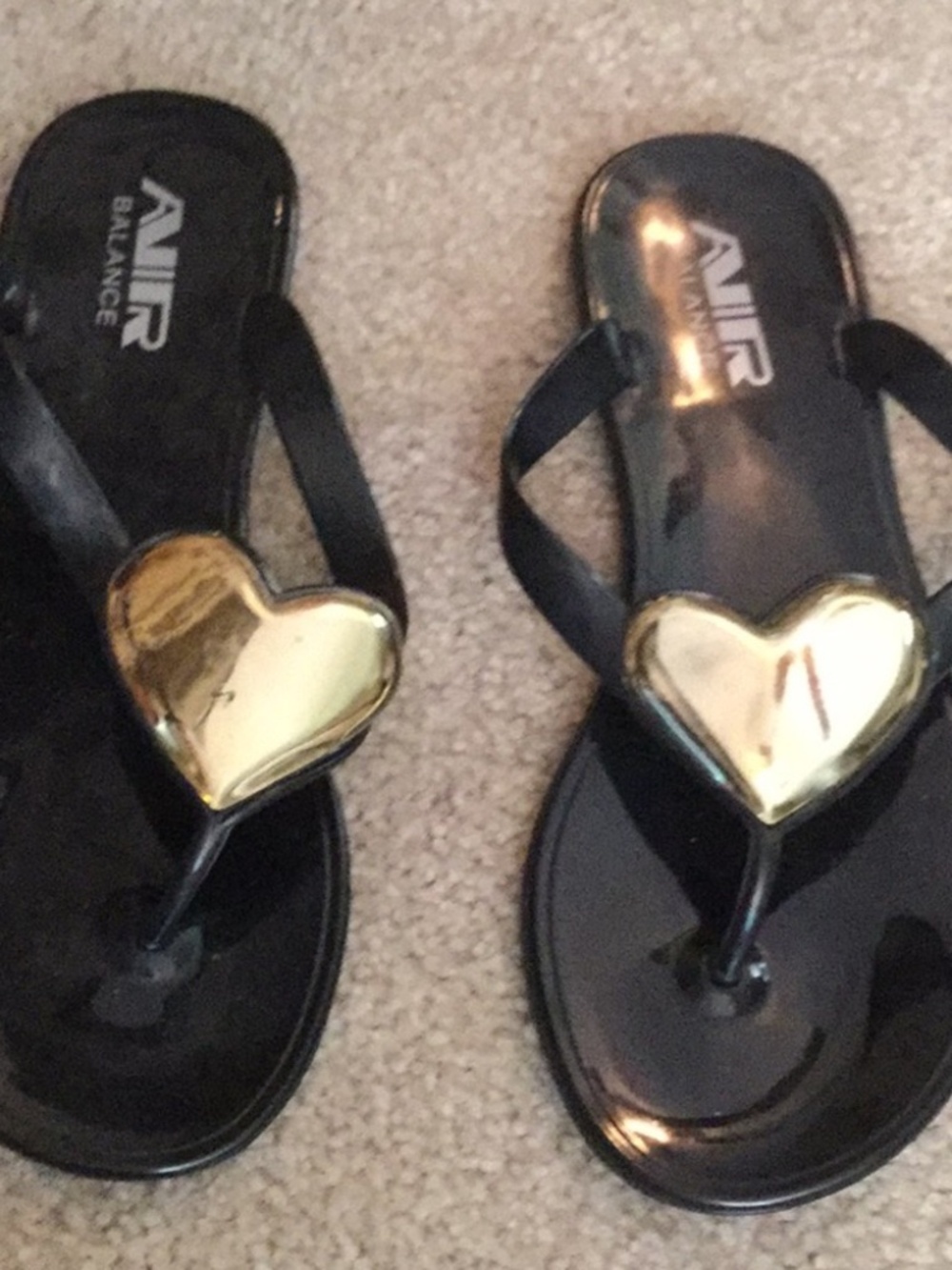 Air Balance Size 7.5 Black Flip Flops Sandal Shoes Gold Heart lot6503
